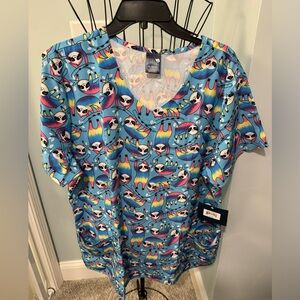 Zoe + Chloe Extra Large XL Chillax Max Rainbow Sloth Scrub Top Women Shirt Chill